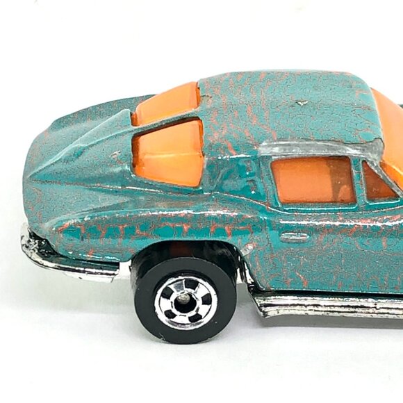 🦋 Hot Wheels Corvette Stingray split window 1979 teal blue orange crackle AS IS - Picture 14 of 16